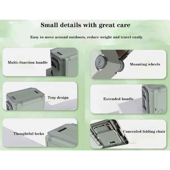 28L Convertible Cooler Box Folding Picnic Table & Chair Set with Wheels