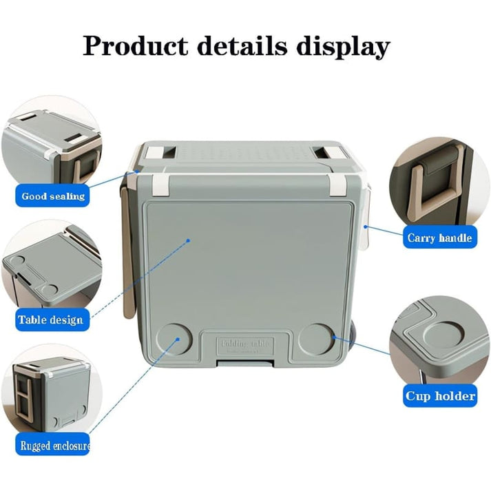 28L Convertible Cooler Box Folding Picnic Table & Chair Set with Wheels