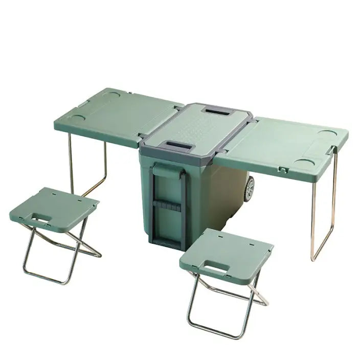 28L Convertible Cooler Box Folding Picnic Table & Chair Set with Wheels