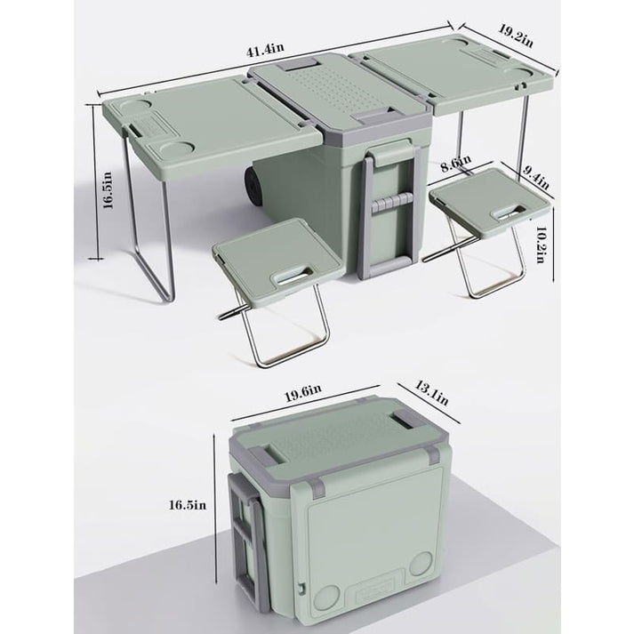 28L Convertible Cooler Box Folding Picnic Table & Chair Set with Wheels