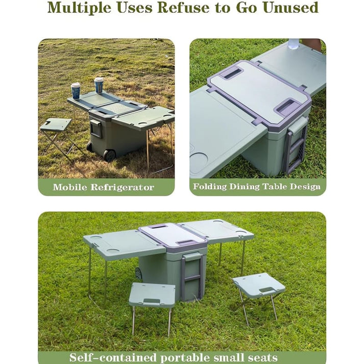 28L Convertible Cooler Box Folding Picnic Table & Chair Set with Wheels
