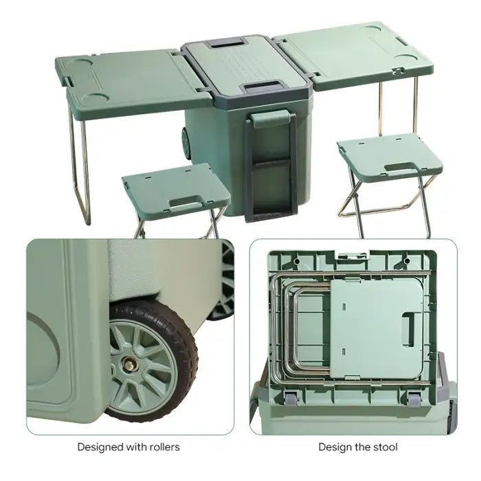28L Convertible Cooler Box Folding Picnic Table & Chair Set with Wheels