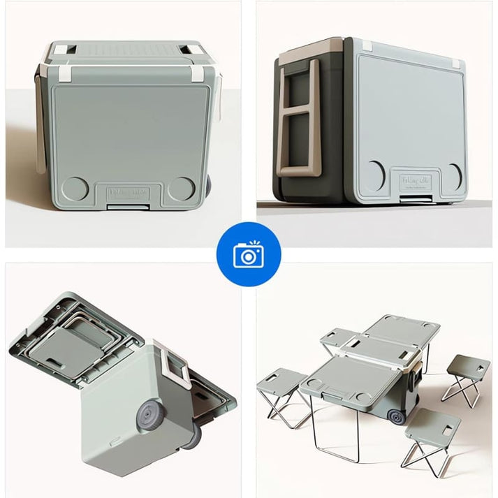 28L Convertible Cooler Box Folding Picnic Table & Chair Set with Wheels