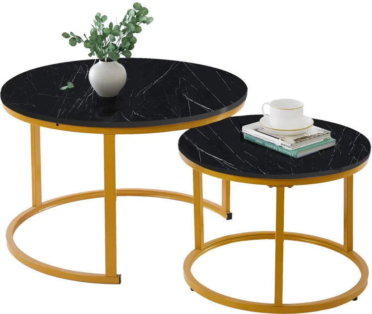 Black Round Nesting Coffee Table Set (2-Piece)