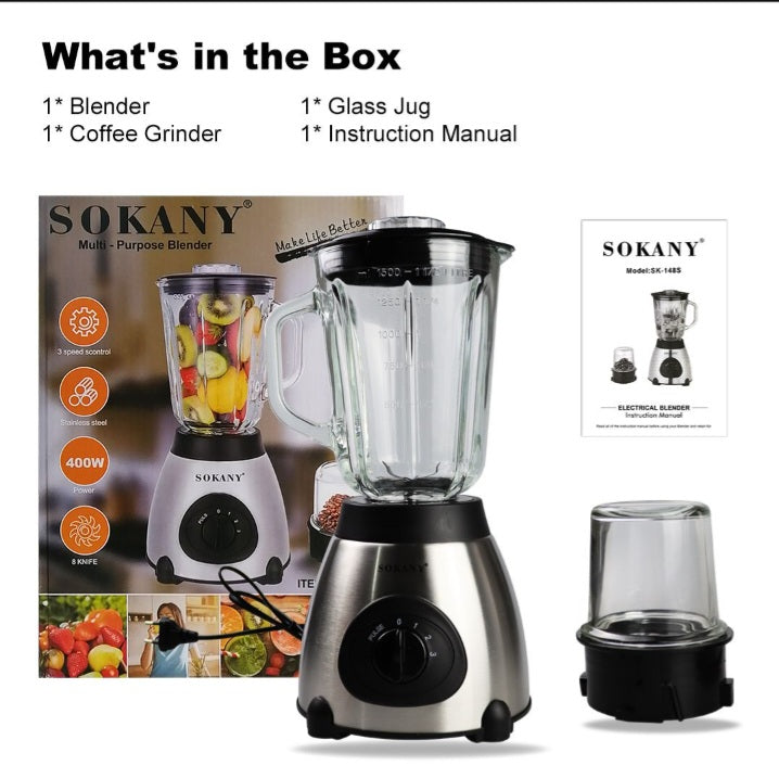 Sokany Daily Blender for Everyday Health with Coffee Grinder