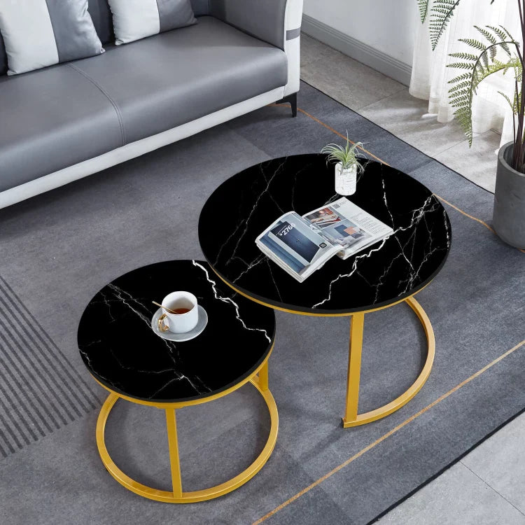 Black Round Nesting Coffee Table Set (2-Piece)