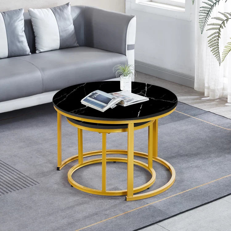 Black Round Nesting Coffee Table Set (2-Piece)